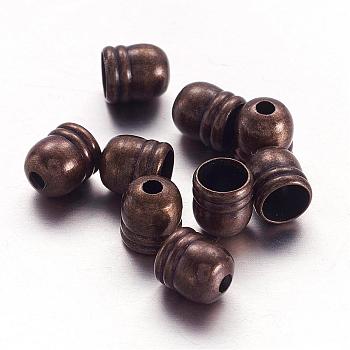 Brass Cord Ends, Nickel Free, Red Copper, 6x5mm, Inner Diameter: 4mm, Hole: 1.5mm