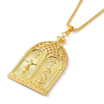 Alloy with Rhinestone Pendant Necklace, Arch with Jesus & Virgin Mary Pattern, Golden, 23.74 inch(60.3cm)