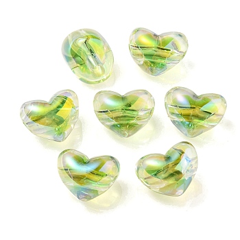 Two Tone UV Plating Transparent Acrylic European Beads, Large Hole Beads, Heart, Lawn Green, 14.5x18.5x14mm, Hole: 4mm