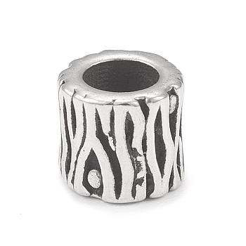 304 Stainless Steel European Beads, Large Hole Beads, Column with Bark Pattern, Antique Silver, 6.5x6mm, Hole: 4mm
