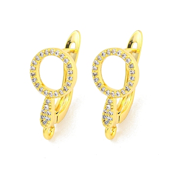 Brass Micro Pave Cubic Zirconia Hoop Earrings Finding, Round, Real 18K Gold Plated, 20x9mm, Hole: 1.2mm, Pin: 1mm