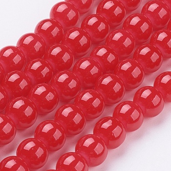 Imitation Jade Glass Beads Strands, Spray Painted, Round, Red, 6mm, Hole: 1.3~1.6mm, about 133pcs/strand, 31.4 inch