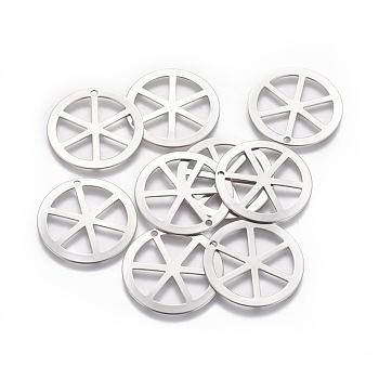 201 Stainless Steel Pendants, Wheel, Stainless Steel Color, 28x0.7mm, Hole: 1.8mm