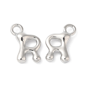 Brass Charms, Real Platinum Plated, Letter R, 14x10x3mm, hole: 2.5mm