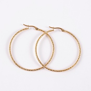 304 Stainless Steel Hoop Earrings, Twisted Ring Shape, Golden, 12 Gauge, 47x46x2mm, Pin: 1mm