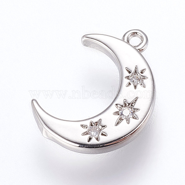 Platinum Clear Moon Brass+Cubic Zirconia Charms
