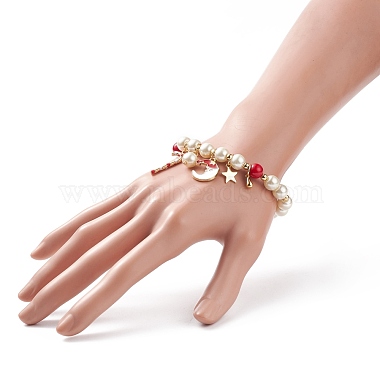Natural Mashan Jade & Glass Pearl Beaded Stretch Bracelet(BJEW-TA00143)-3