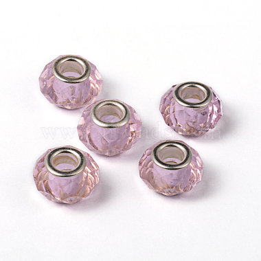 Pink European Style Iron Silver Tone Core Faceted Rondelle Glass Large Hole Beads for DIY Jewelry Bracelets & Necklaces Making(X-GDA001-65)-4