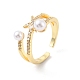 Clear Cubic Zirconia Star Open Cuff Ring with Plastic Pearl Beaded(RJEW-C058-01G)-1