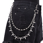 Punk Style Star Alloy with Aluminium Spiked Cone Double Layered Chain Belts for Pants, Platinum, 500mm(FS-WGA3437-03)