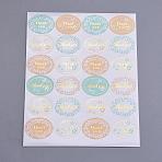 1 Inch Thank You Sticker, DIY Label Paster Picture Stickers, Oval with Word Thank You and Flower Pattern, Colorful, Sticker: 35x25mm, about 24pcs/sheet(AJEW-L053-04)