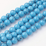 Synthetic Turquoise Bead Strands, Round, 6~6.5mm, Hole: 1mm, about 60pcs/strand, 14.9 inch(38cm)(G-G735-13-6mm)