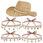 4Pcs Cotton Thread & Linen & Shell Hat Bands, with Organza Ribbon, Mixed Color, 1070mm(OHAR-OC00002)