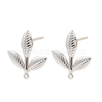 304 Stainless Steel Stud Earring Findings, Leaf, with Loop, Stainless Steel Color, 21x19mm, Hole: 1.6mm, Pin: 1mm(STAS-Z199-03P-03)
