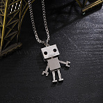 Alloy Robot Pendant 201 Stainless Steel Box Chain Necklaces, Platinum & Stainless Steel Color, 27.56 inch(70cm)(FS-WG372FC-02)