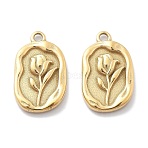 PVD Vacuum Plating 304 Stainless Steel Pendants, Oval with Flower Pattern, Real 18K Gold Plated, 20x12x2.5mm, Hole: 1.6mm(STAS-R130-55G)