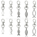20Pcs 5 Style Alloy Pendant Decorations, with Alloy Swivel Clasps, Fish, Antique Silver & Platinum, 52~64mm(HJEW-YW00224)
