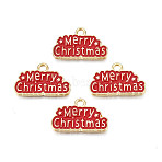 Rack Plating Alloy Enamel Pendants, Cadmium Free & Nickel Free & Lead Free, Light Gold, Word Merry Christmas, Dark Red, 12.5x20x1.5mm, Hole: 1.8mm(X1-ENAM-N055-173A)