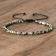 Natural Dalmatian Jasper Beaded Braided Bracelets, Adjustable Women's Bracelets, (QH4784-23)