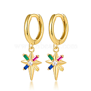 Star 925 Sterling Silver Dangle Hoop Earrings, with Colorful Cubic Zirconia, Golden, 21x7mm(TP2012-2)