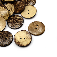 Coconut Buttons, 2-Hole, Flat Round, Coconut Brown, 51x6mm, Hole: 4mm(COCO-I002-104)