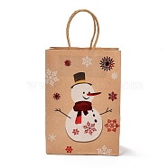 Christmas Theme Hot Stamping Rectangle Paper Bags, with Handles, for Gift Bags and Shopping Bags, Snowman, Bag: 8x15x21cm, Fold: 210x150x2mm(CARB-F011-02E)