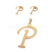 (Jewelry Parties Factory Sale), 304 Stainless Steel Pendants and Stud Earrings Jewelry Sets, Alphabet, Letter.P, 49x34x1.7mm, Hole: 9x4.5mm, 17x14x1.5mm, Pin: 0.8mm(SJEW-P100-16G)
