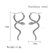 Stainless Steel Hoop Earrings for Women, Stainless Steel Color, Snake, 43x18mm(QX9021-18)