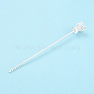 Alloy Hair Stick Findings, Vintage Decorative for Hair Diy Accessory, Flower, Silver, 134x16mm, Tray: 12mm, Pin: 2.5mm(FIND-O002-01S)