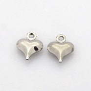 304 Stainless Steel Puffed Heart Charms, Stainless Steel Color, 10x8x3mm, Hole: 1mm(STAS-N038-05)