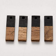 Resin & Walnut Wood Pendants, Rectangle, Black, 20x6.5x3mm, Hole: 1.8mm(RESI-S358-B-79T)