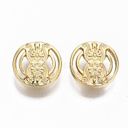 Brass Shank Buttons, Nickel Free, Hollow Flat Round with Flower Pattern, Real 18K Gold Plated, 17x6mm, Hole: 2mm(KK-S356-106G-NF)