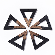 Resin & Walnut Wood Pendants, Triangle, Black, 27.5x24x3.5mm, Hole: 1.8mm(X-RESI-S358-56D-A)