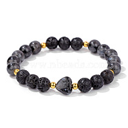 Heart & Round Natural Lava Rock Bead Stretch Bracelets, show in picture(MK5607-2)