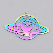 Ion Plating(IP) 201 Stainless Steel Pendants, Laser Cut, Planet, Rainbow Color, 25.5x40x1mm, Hole: 1.4mm(STAS-S105-LA507)