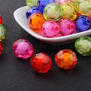 Transparent Acrylic Beads, Bead in Bead, Faceted, Round, Mixed Color, 20x18mm, Hole: 3mm, about 130pcs/500g(TACR-S113-20mm-M)