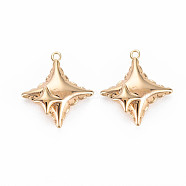 Brass Charms, Nickel Free, 4 Pointed Star, Real 18K Gold Plated, 14.5x13x4mm, Hole: 1mm(KK-S364-020)