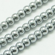 Non-magnetic Synthetic Hematite Beads Strands, Round, Platinum Plated, 2mm, Hole: 1mm, about 190pcs/strand, 15.7 inch(G-K015-2mm-02)
