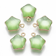 Resin Pendants, with Golden Plated Iron Loops, Imitation Cat Eye Style, Star, Light Green, 19x15.5x8mm, Hole: 1.8mm(RESI-S383-031C)