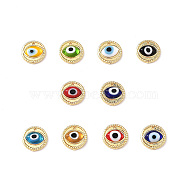 Handmade Lampwork Evil Eye Pendants, with Real 18K Gold Plated Brass Findings, Lead Free & Cadmium free, Flat Round Charm, Mixed Color, 14.5x4mm, Hole: 1mm(ZIRC-L102-15G)