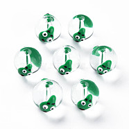 Transparent Glass Enamel Beads, Round with Cartoon, Green, 13.5~14x12~12.5x11.5mm, Hole: 1.6~2mm(GLAA-N049-002)