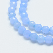 Natural White Jade Bead Strands, Dyed, Faceted, Round, Cornflower Blue, 4mm, Hole: 1mm, about 88~89pcs/strand, 14.37~14.57 inch(36.5~37cm)(G-R344-4mm-05)
