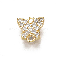 Brass Micro Pave Cubic Zirconia Links, Nickel Free, Real 18K Gold Plated, Butterfly, Clear, 7x6.5x2mm, Hole: 1mm(KK-T038-364G)