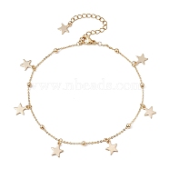 304 Stainless Steel Star Charm Anklets with Brass Satellite Chains, Golden, 9 inch(22.7cm)(AJEW-AN00549)