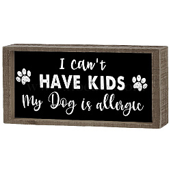 Carved Wooden Display Board Sign, for Home Wall Decorations, Rectangle with Dog Paw Print, Black, 254x108x45mm(AJEW-WH0507-0002)