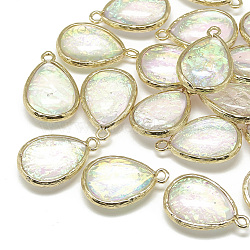 Resin Pendants, with Golden Tone Brass Findings, teardrop, Colorful, 23x15x7mm, Hole: 1~2mm(RESI-Q185-01B-11)