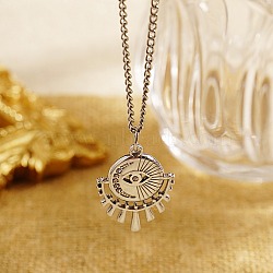 Stainless Steel Eye Pendant Necklaces with Cubic Zirconia for Women, Stainless Steel Color, 17.72 inch(45cm)(QV4000-2)