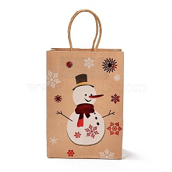 Christmas Theme Hot Stamping Rectangle Paper Bags, with Handles, for Gift Bags and Shopping Bags, Snowman, Bag: 8x15x21cm, Fold: 210x150x2mm(CARB-F011-02E)