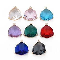 Glass Pendants, with Light Gold Tone Brass Findings, Long-Lasting Plated, Faceted, Polygon, Mixed Color, 20.5~22.5x17.5~18.5x7mm, Hole: 1.2mm(X-GLAA-Q088-029)