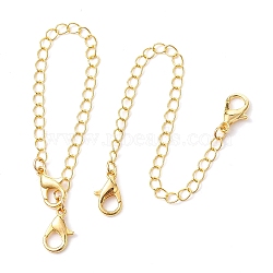 2Pcs Brass Curb Chains Extender, End Chains with Double Zinc Alloy Lobster Claw Clasps, Golden, 123~130mm(FIND-JF00119)